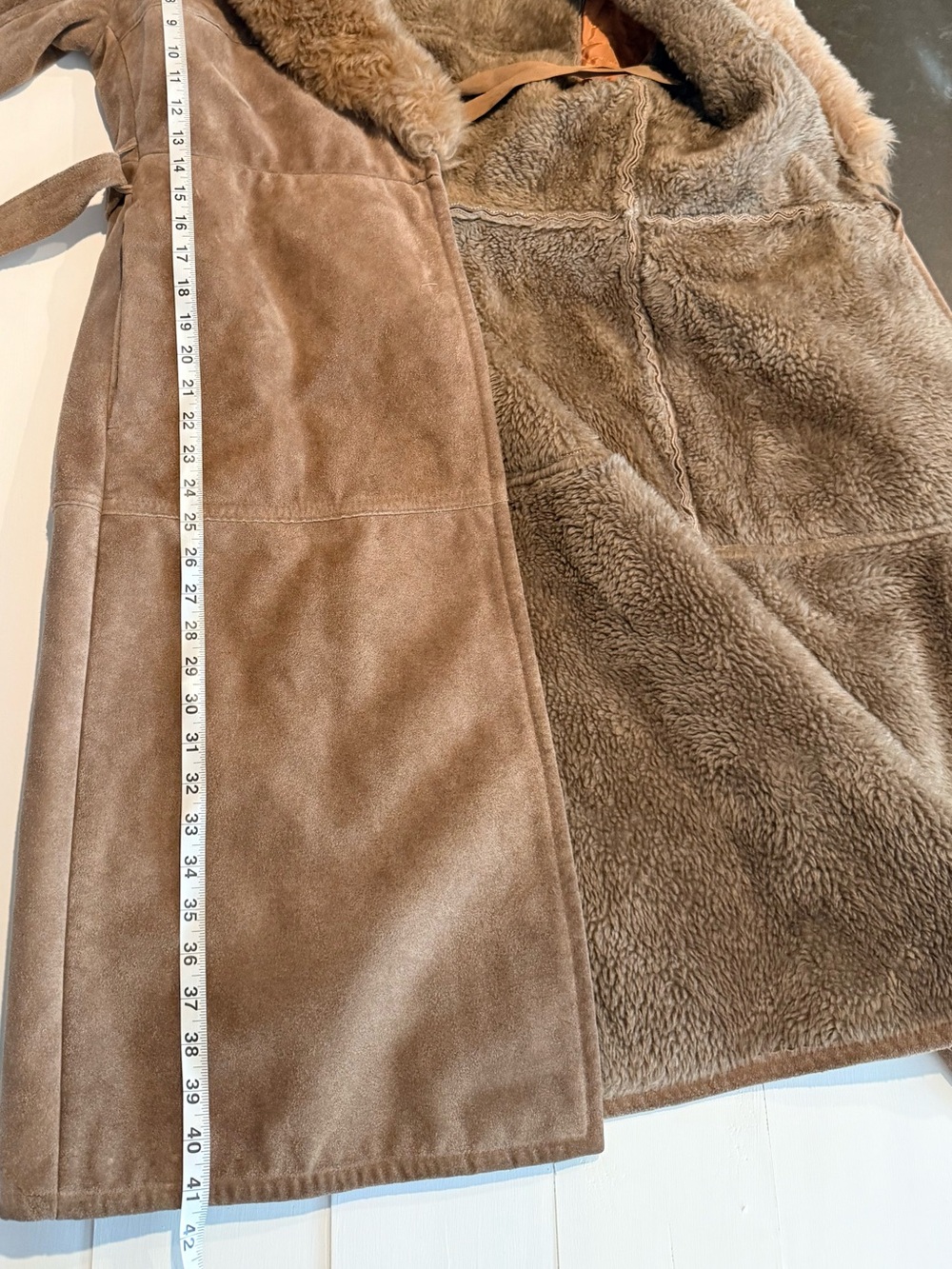 Vintage 70s Suede Penny Lane Coat Shearling Shaggy Boho Coach Style Trench Small - Picture 7 of 9